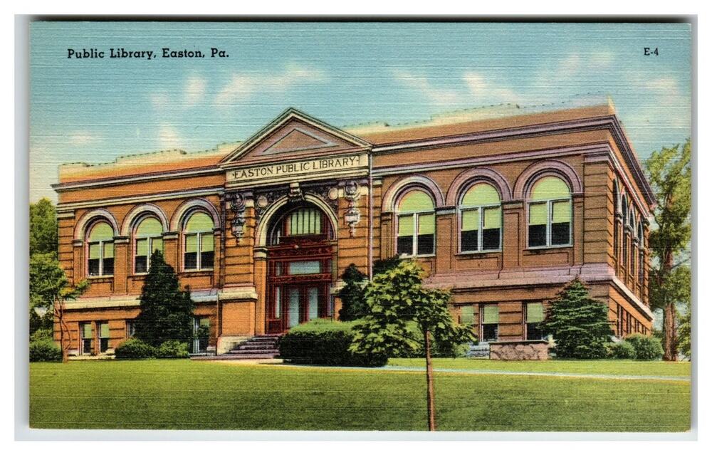 Easton Public Library PA Linen Postcard R. Ramsay Mebane